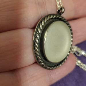 MountainBeach Sea Glass White Full Moon Necklace OOAK Artisan Sterling Silver